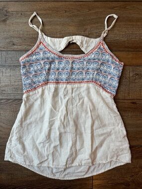 EARTHBOUND Cream Tank with Blue & orange Embroidery